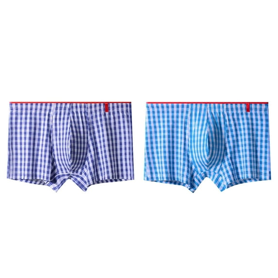 Wyobmus 2PC Boxer Briefs for Men Cotton Plaid Boxer Shorts Loose Breathable Woven Underwear Boxers G-Multicolor