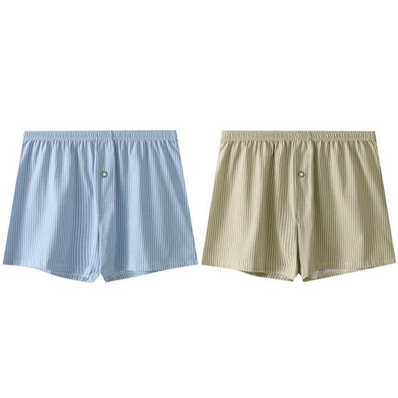 Wyobmus 2PC Boxer Briefs for Men Loose Breathable Pajama Shorts Lightweight Striped Button Boxer Briefs Underwear Shorts Blue/Yellow