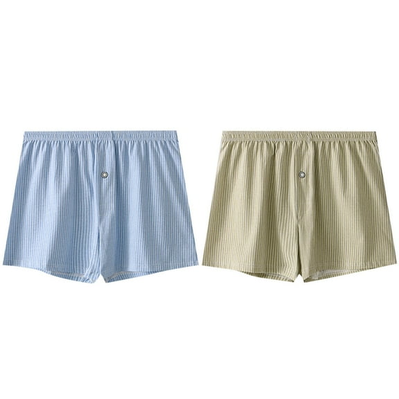 Wyobmus 2PC Boxer Briefs for Men Loose Breathable Pajama Shorts Lightweight Striped Button Boxer Briefs Underwear Shorts Blue/Yellow