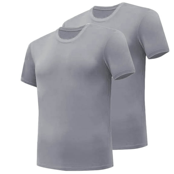 Wyobmus 2PC Crewneck T-Shirt for Men Solid Color Sports Cotton Base T-Shirt Short Sleeve Round Neck Blouses Gray