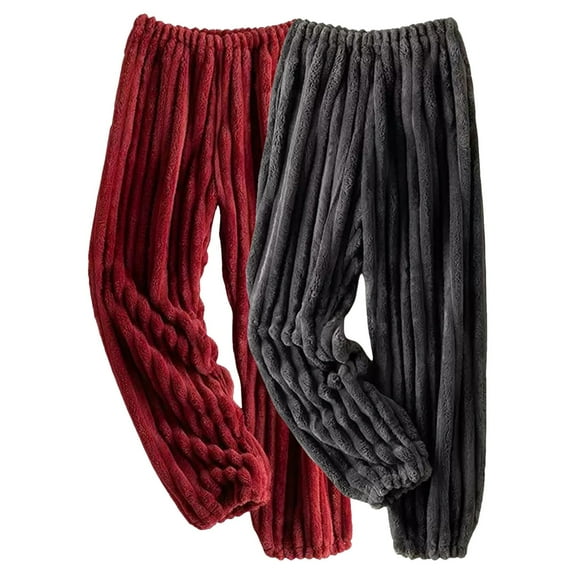 Wyobmus 2PC Fuzzy Pajama Pants for Men Solid Color Velvet Sleepwear Pjs Thick Warm Loose Pajamas Pants Size L-3XL Multicolor