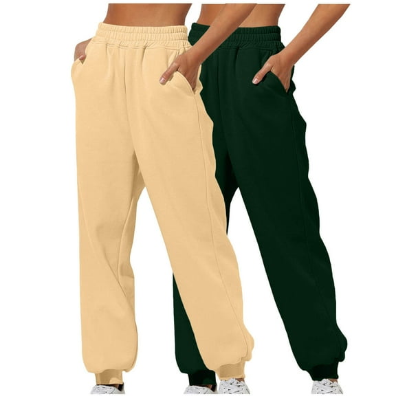 Wyobmus 2PC Women Elastic Waist Sweatpants Casual Solid Color Comfy Lounge Joggers Baggy Home Yoga Sweatpants Sports Pants With Slant Pockets A-Olive Green