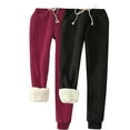thumbnail image 1 of Wyobmus 2PC Women's Casual Fleece Sweatpants Sherpa Lined Solid Loungewear Pants Comfy Elastic Waist Tight-Foot Sport Joggers D-Black, 1 of 4
