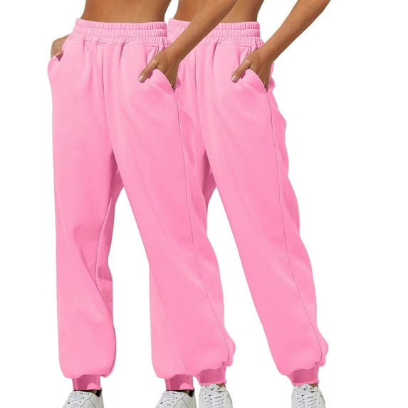 Wyobmus 2PC Women's High Waisted Sweatpants Casual Solid Color Workout Active Joggers Pants Baggy Lounge Bottoms A-Pink