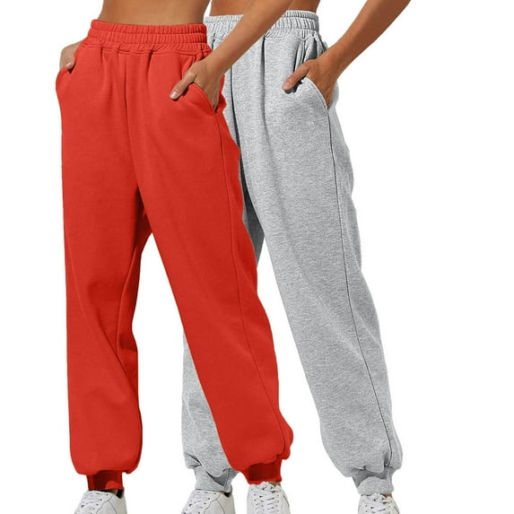 Wyobmus 2PC Women's High Waisted Sweatpants Casual Solid Color Workout Active Joggers Pants Baggy Lounge Bottoms C-Orange