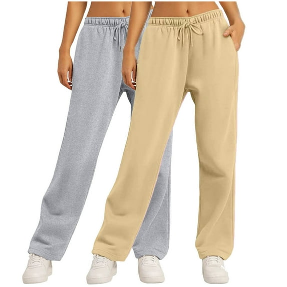 Wyobmus 2PC Women's Wide Leg Sweatpants Fashion Casual High Waisted Workout Active Joggers Pants Baggy Lounge Pajama Pants D-Khaki