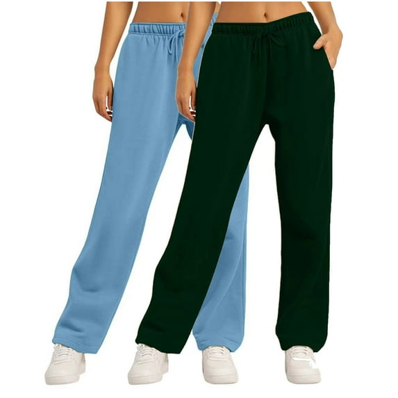 Wyobmus 2PC Women's Wide Leg Sweatpants Solid Color Drawstring High Waist Straight Leg Casual Loose Baggy Athletic Running Cycling Pants B-Light Blue