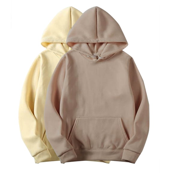 Wyobmus 2PC Womens Hoodies Casual Long Sleeve Drawstring Pullover Tops Loose Solid Hooded Sweatshirt With Pocket A-Beige