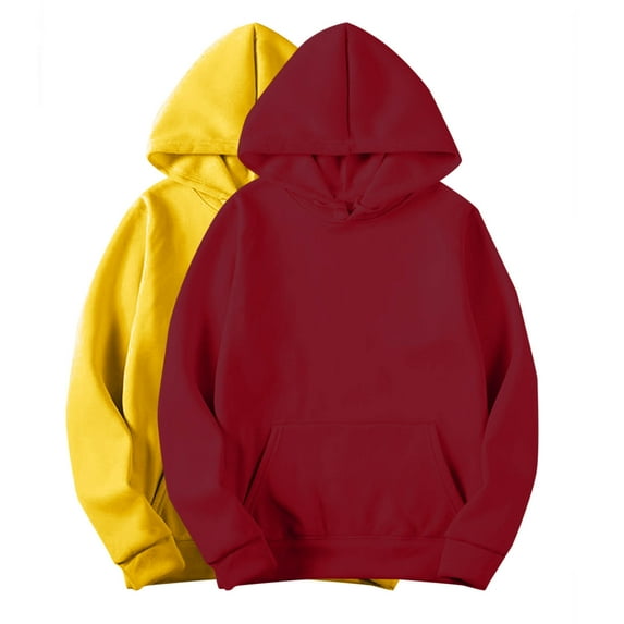 Wyobmus 2PC Womens Hoodies Casual Long Sleeve Drawstring Pullover Tops Loose Solid Hooded Sweatshirt With Pocket A-Yellow