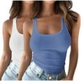 thumbnail image 1 of Wyobmus 2PC Womens Tank Top Sleeveless Ribbed Knit Basic Cami Shirts Summer Spaghetti Straps U Neck Fitted Casual Tops Blouse S-5X Blue/White, 1 of 4