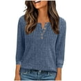 thumbnail image 1 of Wyobmus 3/4 Sleeve Henley Shirts for Women Casual Lightweight Knit Ribbed Tunic Sweaters Loose Business Blouses Fall Fashion Clothes A-Blue, 1 of 6
