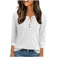thumbnail image 1 of Wyobmus 3/4 Sleeve Henley Shirts for Women Casual Lightweight Knit Ribbed Tunic Sweaters Loose Business Blouses Fall Fashion Clothes A-White, 1 of 6