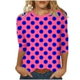 thumbnail image 1 of Wyobmus 3/4 Sleeve Shirts for Women Spring Summer Polka Dot Print Crewneck Casual Tops Loose Fit Three Quarter Length Work Blouses Hot Pink, 1 of 6