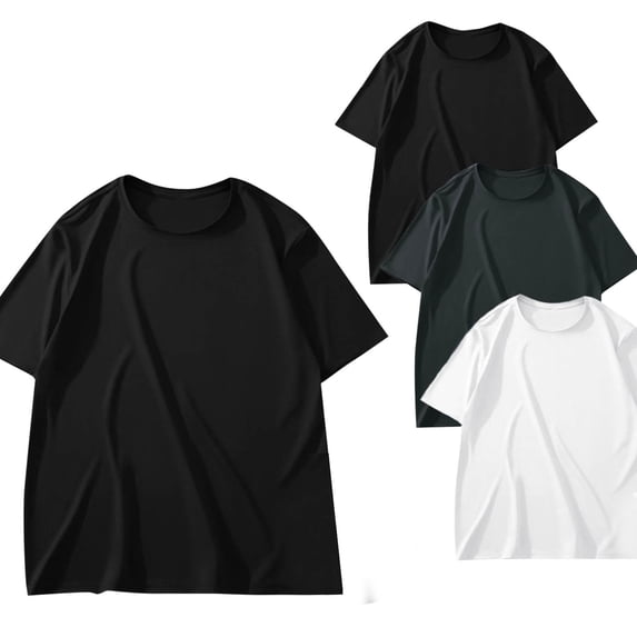 Wyobmus 3 Pack Mens Shirt Plus Size Shirt Summer Breathable Short Sleeve Shirt Beach Sun Protection Round Neck T-Shirt Dark Gray