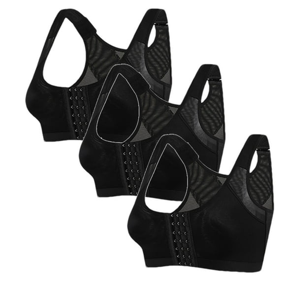 Wyobmus 3 Pack Sport Bra for Women Plus Size Front Closure Bras Full Support Moisture-Wicking Bra With Adjustable Straps Wirefree 3*Black