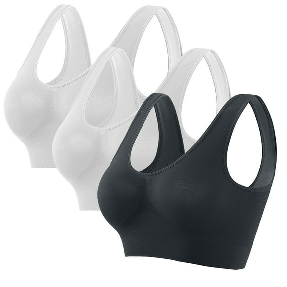 Wyobmus 3 Pack Sports Bras for Women Padded Seamless Support Wirefree Bra for Yoga Gym Workout Fitness 2*White/Black