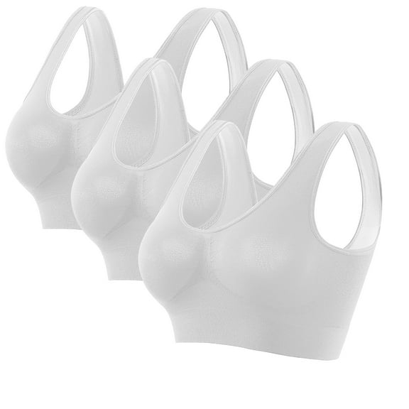 Wyobmus 3 Pack Sports Bras for Women Padded Seamless Support Wirefree Bra for Yoga Gym Workout Fitness 3*White