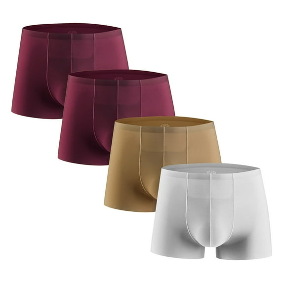 Wyobmus 4PC Ice Silk Boxer Underwear for Men Tagless Seamless Stretchy Cozy Underpants Loose Breathable Quick Dry Boxer Briefs Size L-3XL F-Brown