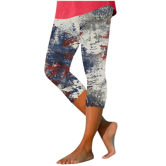 Wyobmus American Flag Capri Leggings for Women 4Th Of July Patriotic Stripes Stars High Elasitc Waist Soft Stretchy Tihgts Yoga Pants L-Multicolor