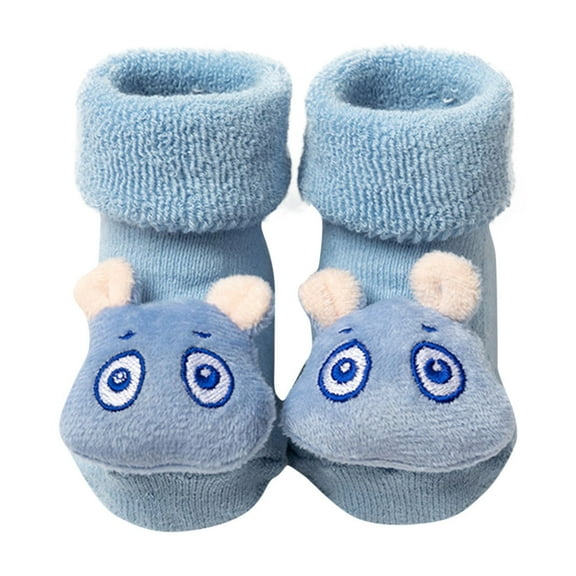 Wyobmus Baby Boy Girl Sock Shoes Soft Non-Skid Indoor Slipper Cozy Hippo Doll Knitted Socks Infant Cute First Walking Floor Crew Socks J-Light Blue*