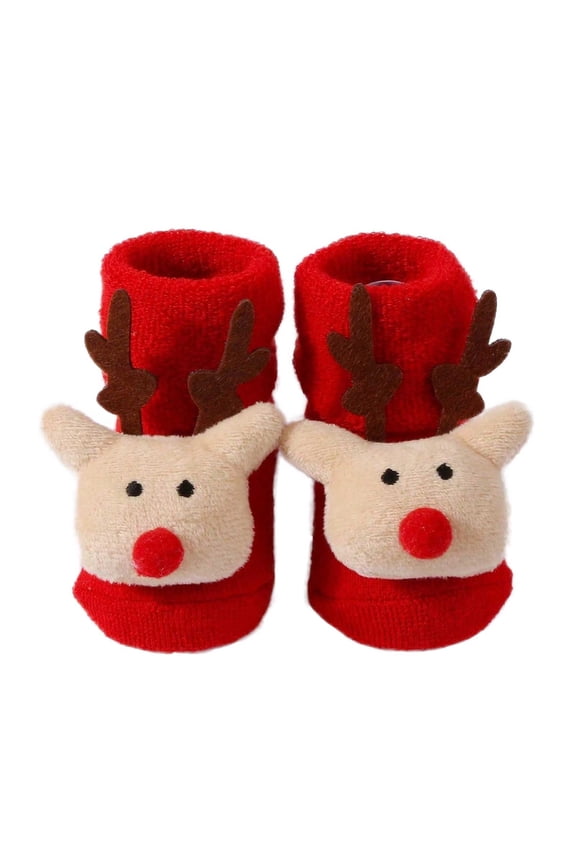 Baby Boys Girls Christmas Knitting Socks for 0-1Y Xmas Reindeer Doll Knitted Socks Cute Baby Walk Socks J-Red*