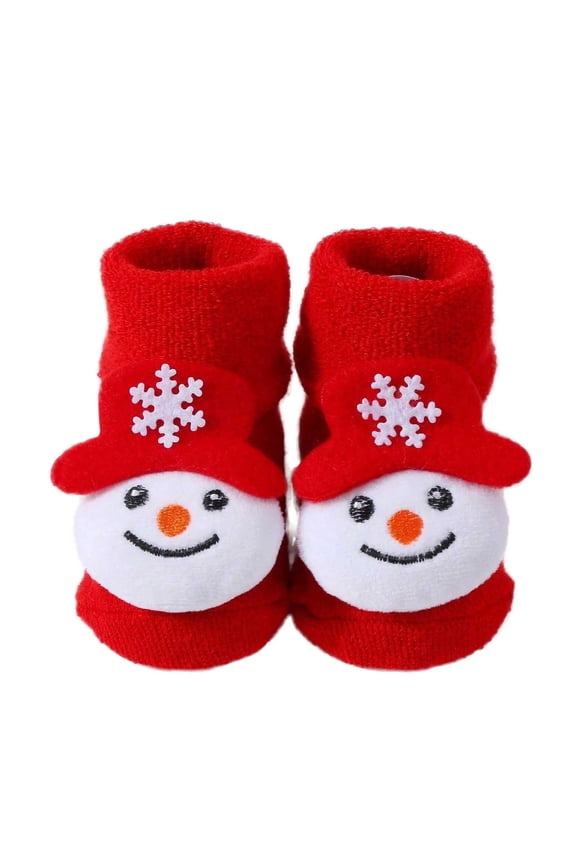 Baby Boys Girls Christmas Knitting Socks for 0-1Y Xmas Reindeer Doll Knitted Socks Cute Baby Walk Socks L-Red*