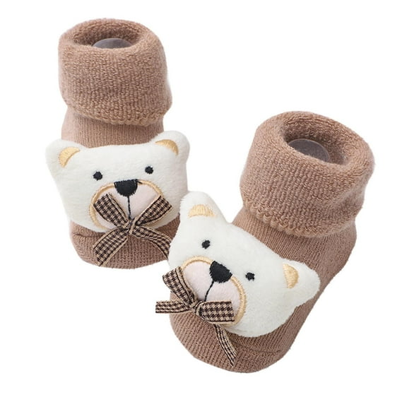 Wyobmus Baby Boys Girls Socks Shoes for 3-12M Soft Bear Doll Knitted Socks Infant Non Slip Crew Socks Cute Baby Walk Socks A-Khaki*