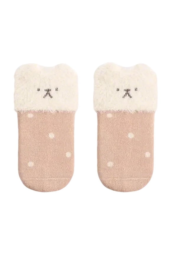 Baby Girls Ankle Socks Solid Color Faux Fur Rim Thick Cotton Socks Baby Newborn Warm Socks Pink*