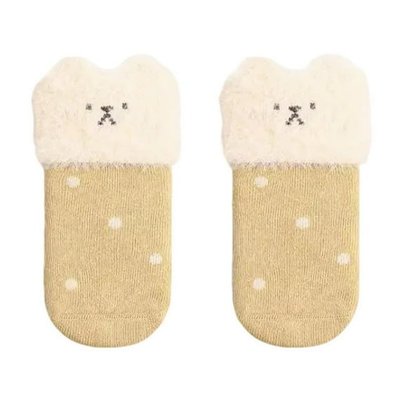 Wyobmus Baby Girls Ankle Socks Solid Color Faux Fur Rim Thick Cotton Socks Baby Newborn Warm Socks Yellow*