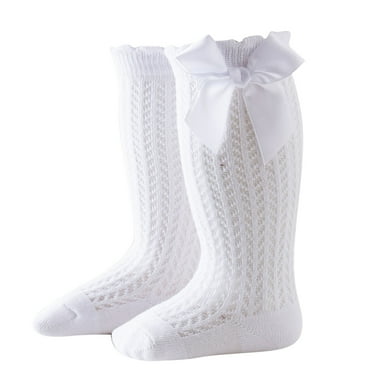 Wyobmus Baby Girls Knee High Socks Toddler Big Bow Mesh Socks Soft Solid Color Cotton Dance Socks White*