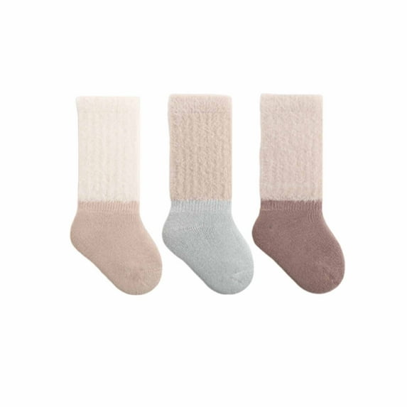 Wyobmus Baby Knee High Socks Fall Winter Fleece Thick Warm Socks Patchwork Color Cozy Crew Socks B-White*