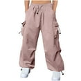 thumbnail image 1 of Wyobmus Baggy Cargo Pants for Men Trendy Casual Drawstring Parachute Pant Loose Fit Harem Joggers Streetwear Pants M-5XL Pink, 1 of 6