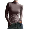 thumbnail image 1 of Wyobmus Basic Tees for Women Semi High Neck Pullover Tops Fitted Long Sleeve T-Shirts Cute Base Shirt Trendy Crop Tops Clothes A-Coffee, 1 of 5
