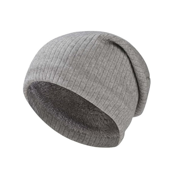 Wyobmus Beanie Fleece Lined Winter Hats for Men Women Double Layered Stylish Outdoor Thick Knited Cuffed Plain Hat Gray*