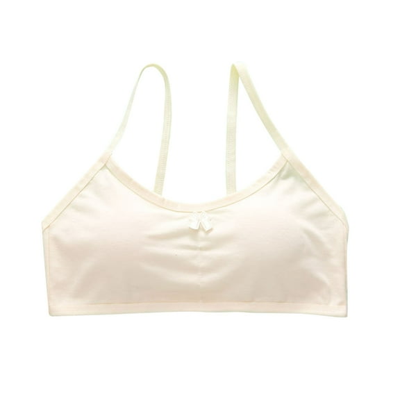 Wyobmus Big Girls Cotton Training Bra Seamless Sport Bras for Girl's Adolescent Primary Secondary Solid Color Comfortable Bowknot Camisole Bra Beige*
