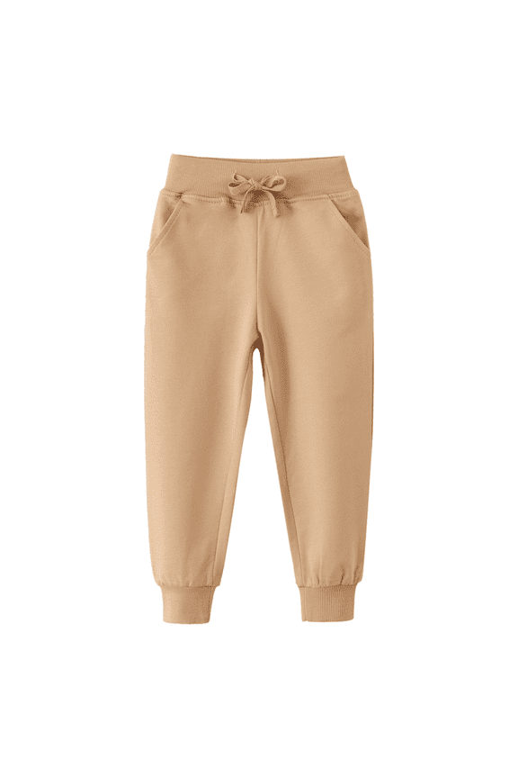 Boys Active Sweatpants Fleece Athletic Workout Boys Clothes Solid Color Joggers Spring Embroidered Pants Q-Khaki
