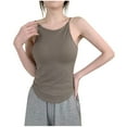thumbnail image 1 of Wyobums Cami Pajama Top for Women with Built In Bra Spaghetti Strap Tank Top Solid Color Loose Fit Sleeveless Cami Shirt A-Khaki, 1 of 1