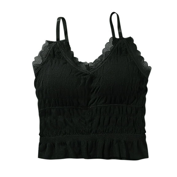 Wyobums Cami Pajama Top for Women with Built In Bra Spaghetti Strap Tank Top Solid Color Loose Fit Sleeveless Cami Shirt B-Black