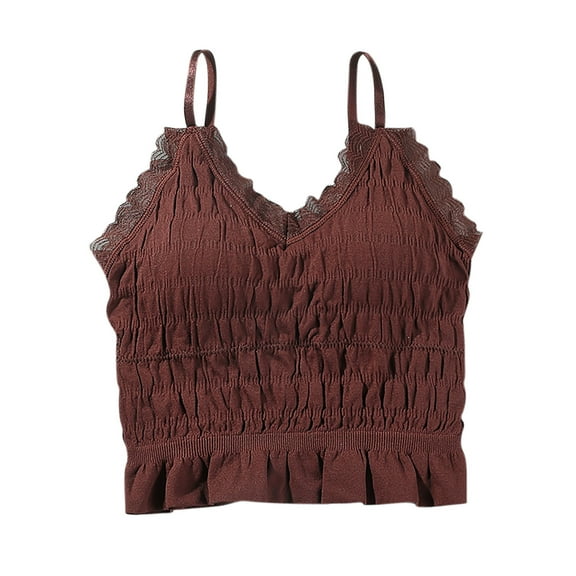 Wyobums Cami Pajama Top for Women with Built In Bra Spaghetti Strap Tank Top Solid Color Loose Fit Sleeveless Cami Shirt B-Coffee