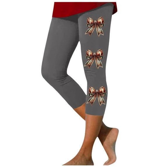 Wyobmus Capri Leggings for Women High Waisted Bowknots Printed Skinny Athletic Running Yoga Pants I-Gray