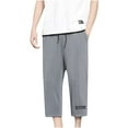 thumbnail image 1 of Wyobmus Capris Pants for Men Casual Lightweight 3/4 Baggy Pants Drawstring Elastic Waist Beach Casual Pants With Pockets B-Dark Gray, 1 of 4