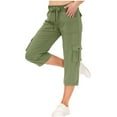thumbnail image 1 of Wyobmus Cargo Capris Pants for Women Summer Casual Drawstring Crop Pants with Pockets Elastic Waist Wide Leg Capri Pants Outdoor Hiking Pants A-Green, 1 of 7