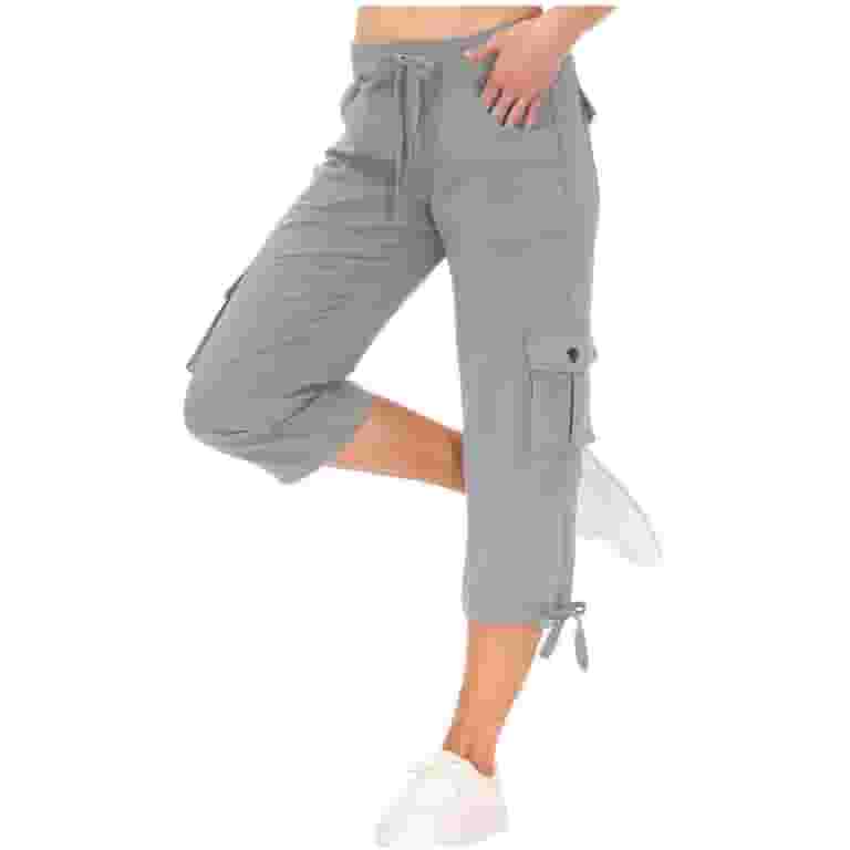 Women's Cargo Capri Pants - Elastic Waist Hiking Pants With Pockets For Summer & Travel