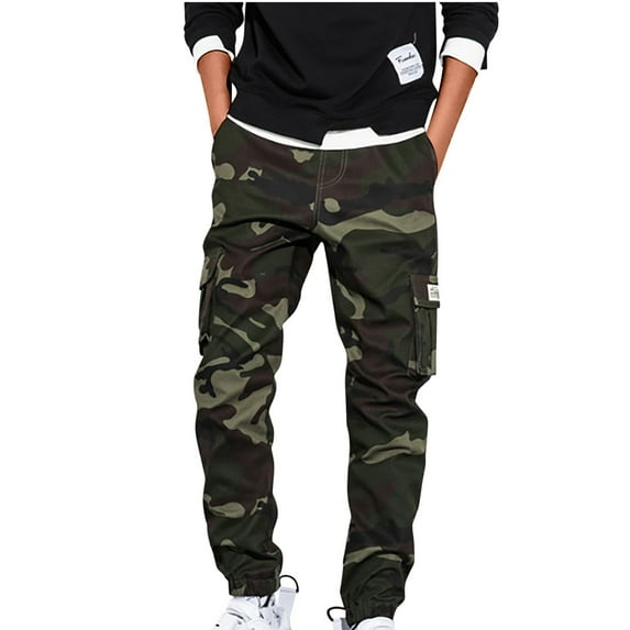 Wyobmus Cargo Pants for Men Camo Hiking Pants With 6 Pockets Relaxed Fit Utility Pants Ripstop Work Pants A-Olive Green