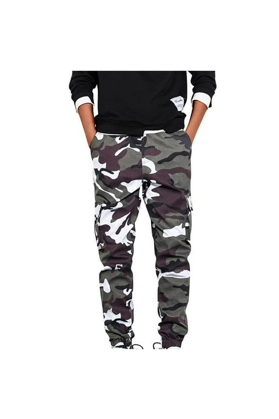 Cargo Pants for Men Camo Hiking Pants With 6 Pockets Relaxed Fit Utility Pants Ripstop Work Pants A-White