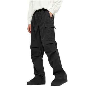 Wyobmus Cargo Pants for Men Wrinkle Personality Waterproof Pants Vintage Streetwear Pants Casual Loose Straight Leg Pants Black