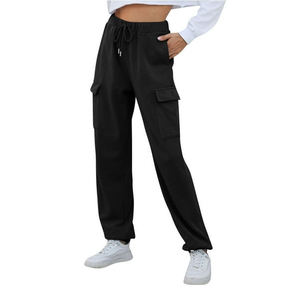Wyobmus Cargo Pants for Women High Waisted Drawstring Cinch Bottom Sweat Pants Lounge Loose Workout Joggers Black
