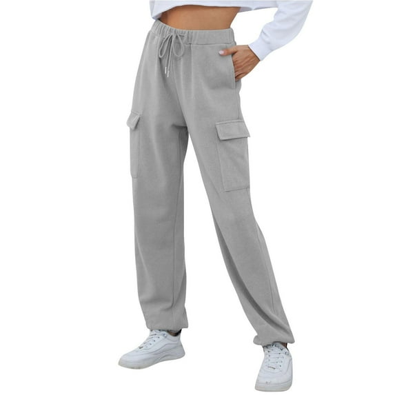 Wyobmus Cargo Pants for Women High Waisted Drawstring Cinch Bottom Sweat Pants Lounge Loose Workout Joggers Gray