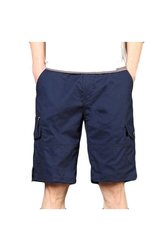 Cargo Shorts for Men 6 Pockets Ripstop Tactical Shorts Elastic Waist Quick Dry Hiking Short With Adjustable Bottom M-5Xl Navy