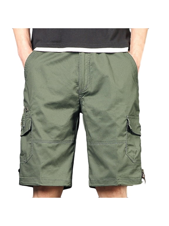 Cargo Shorts for Men 6 Pockets Ripstop Tactical Shorts Elastic Waist Quick Dry Hiking Short With Adjustable Bottom M-5Xl Olive Green